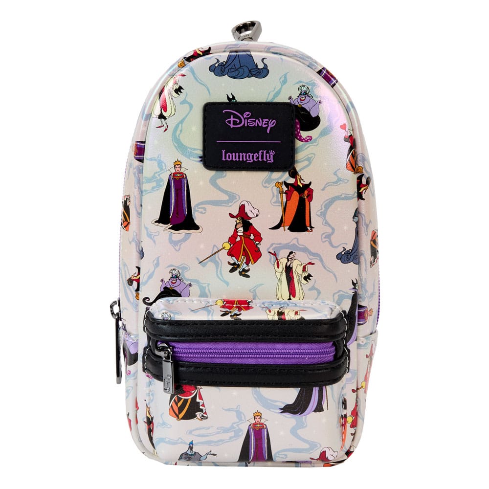 Loungefly Branded Disney Villains Themed Iridescent Mini Backpack Style Pencil Case for Stationery Storage