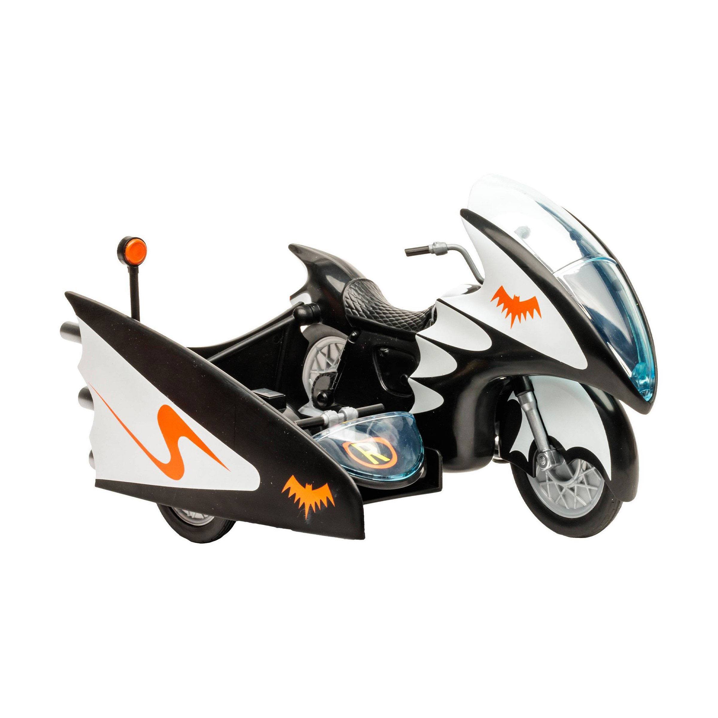McFarlane DC Retro 1966-Style Batcycle Toy with Detachable Side Car for Collectible Figures
