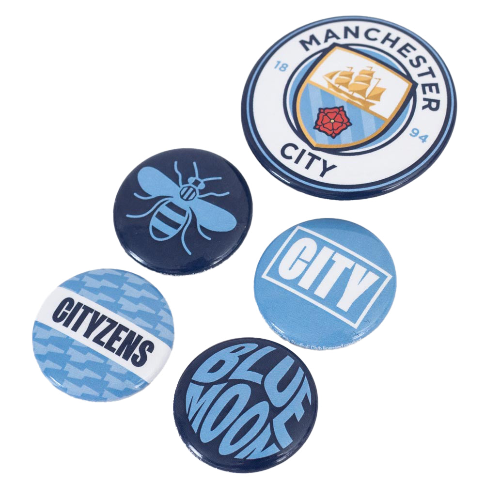 Assorted Size Manchester City FC Button Badge Set for School Bags and Clothing