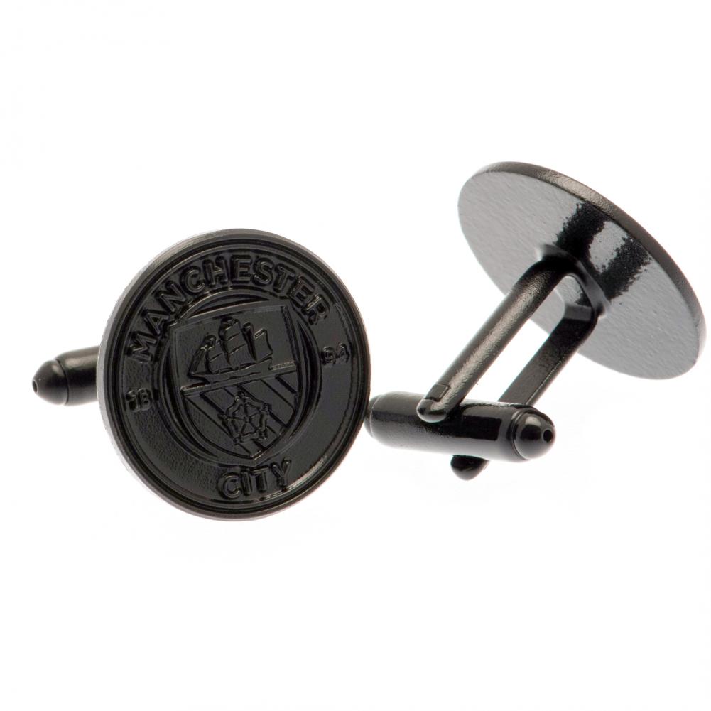 Manchester City Football Club Black Stainless Steel Crest - Shaped Cufflinks for Men