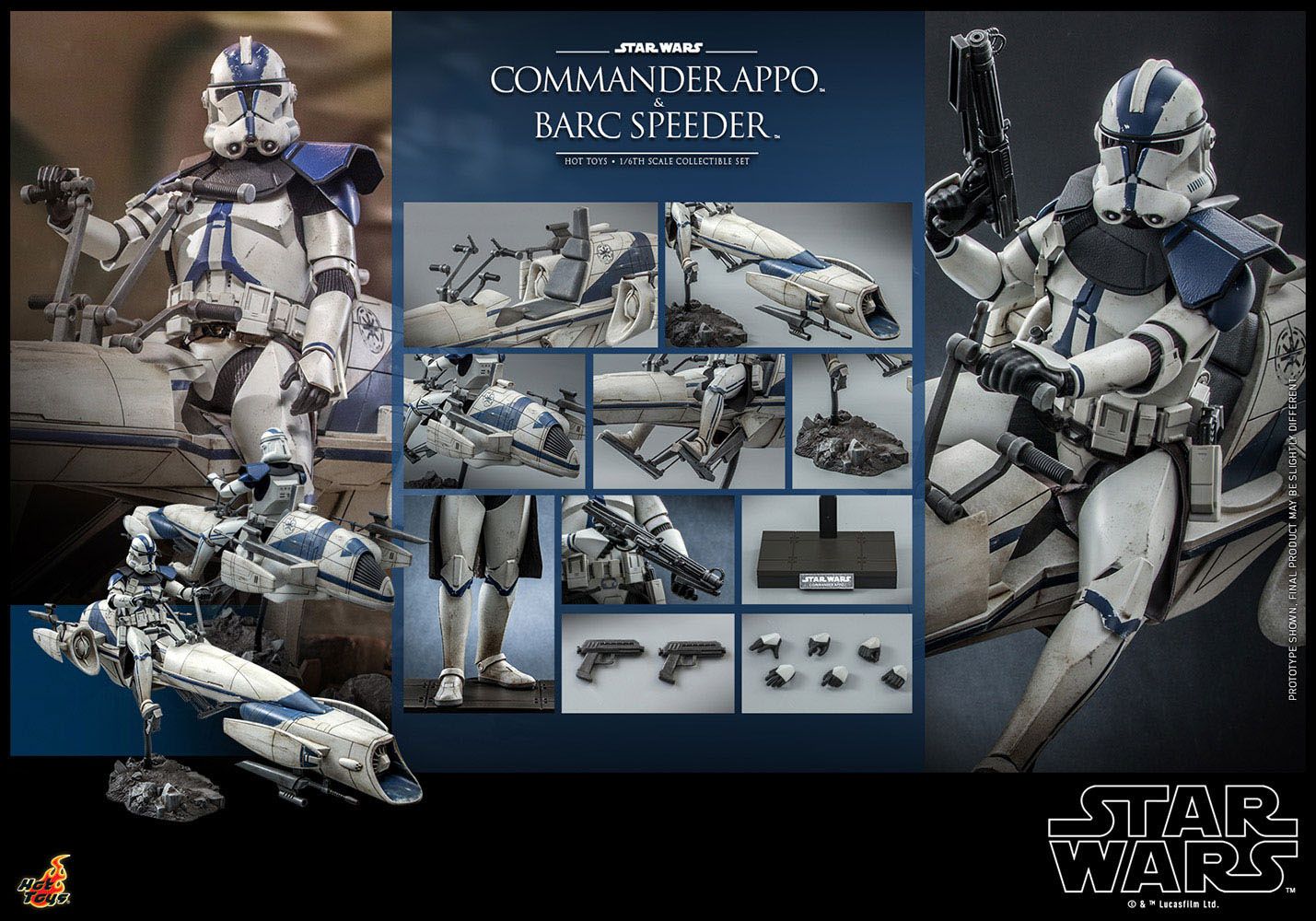Hot Toys 1:6 Scale Star Wars Clone Wars - Detailed Commander Appo with BARC Speeder Set