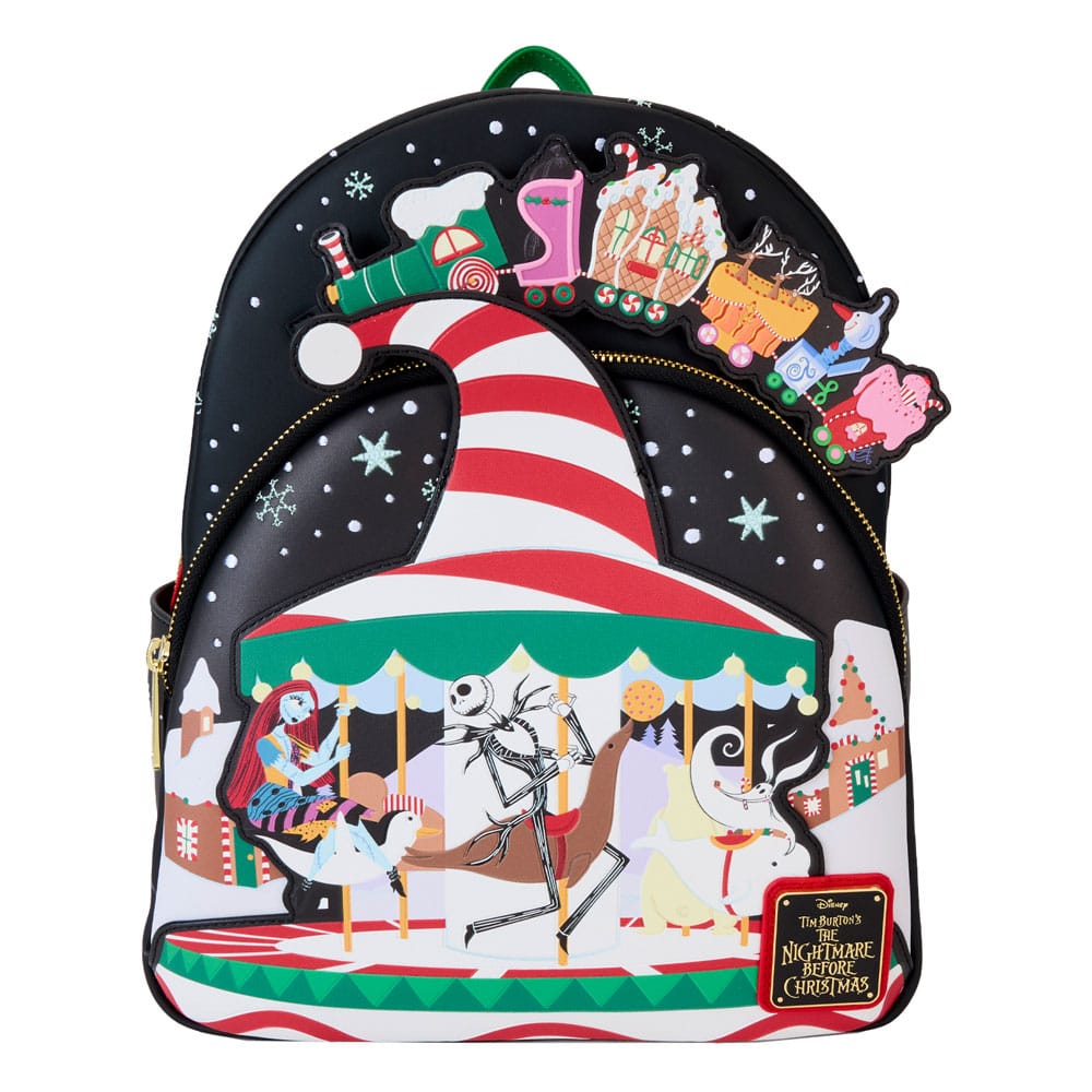 Loungefly Brand Disney The Nightmare Before Christmas Christmas Town Themed Fashionable Mini Backpack for Travel and Daily Use