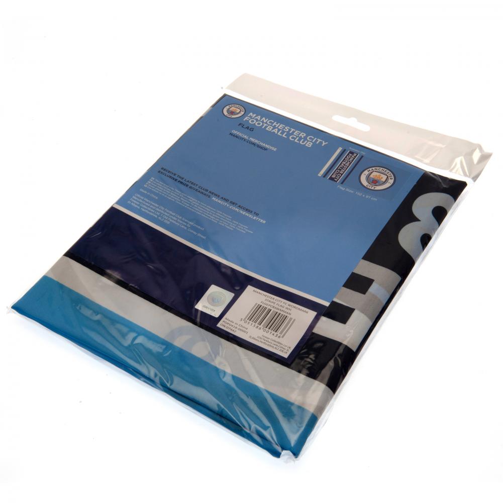 Large Sky Blue Manchester City FC Supporters Flag with Full - Colour Crest