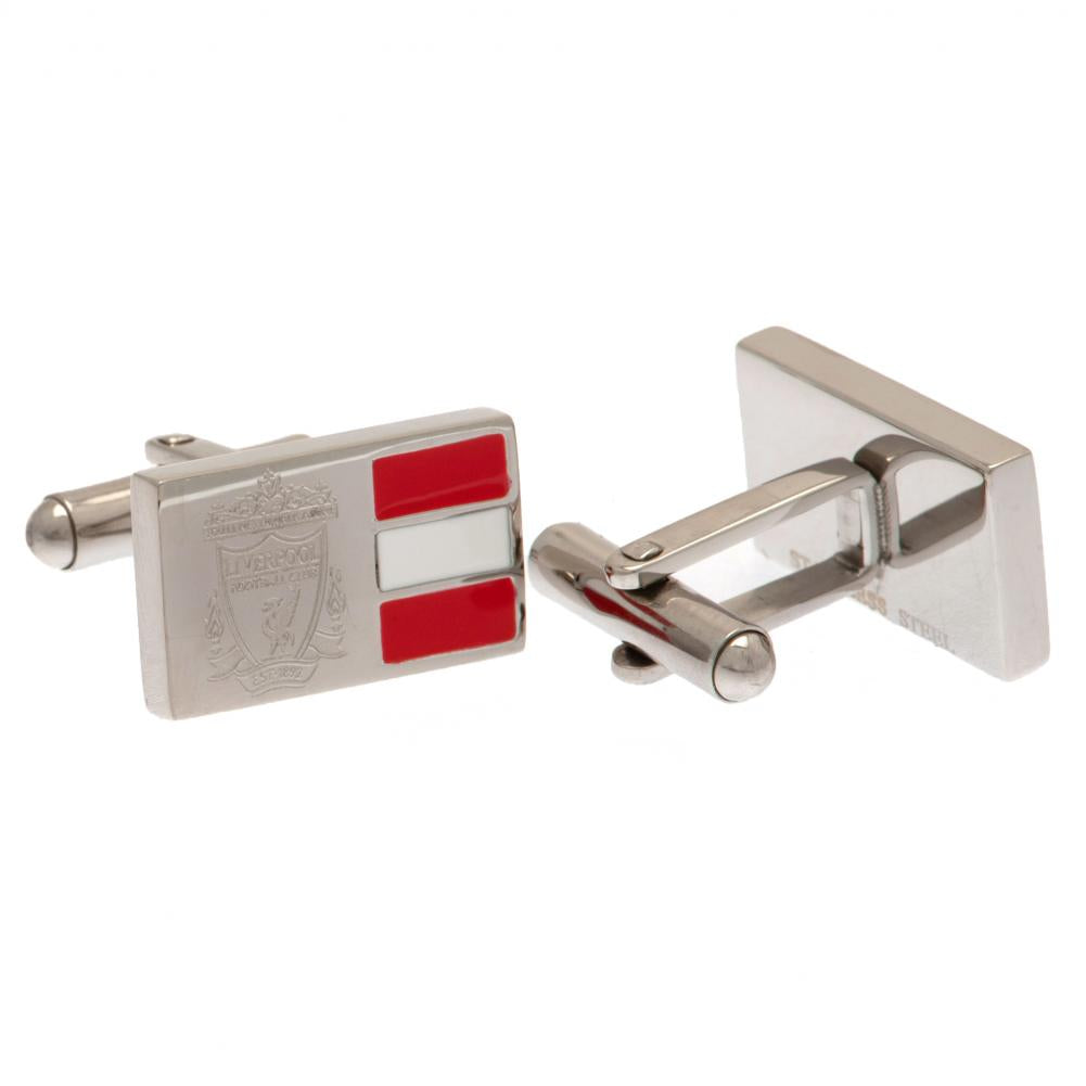 Authentic Liverpool Football Club Stainless Steel Rectangular Striped Cufflinks for Fashion Enthusiasts