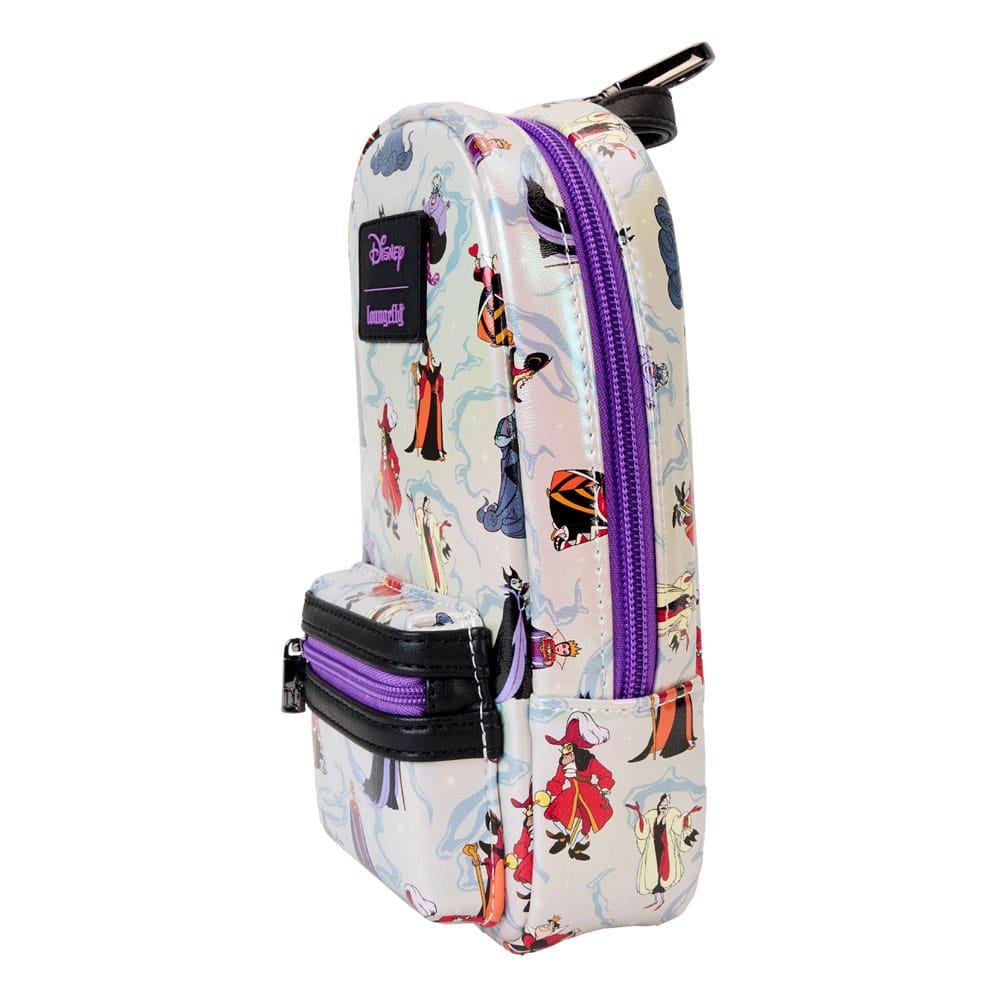 Loungefly Branded Disney Villains Themed Iridescent Mini Backpack Style Pencil Case for Stationery Storage