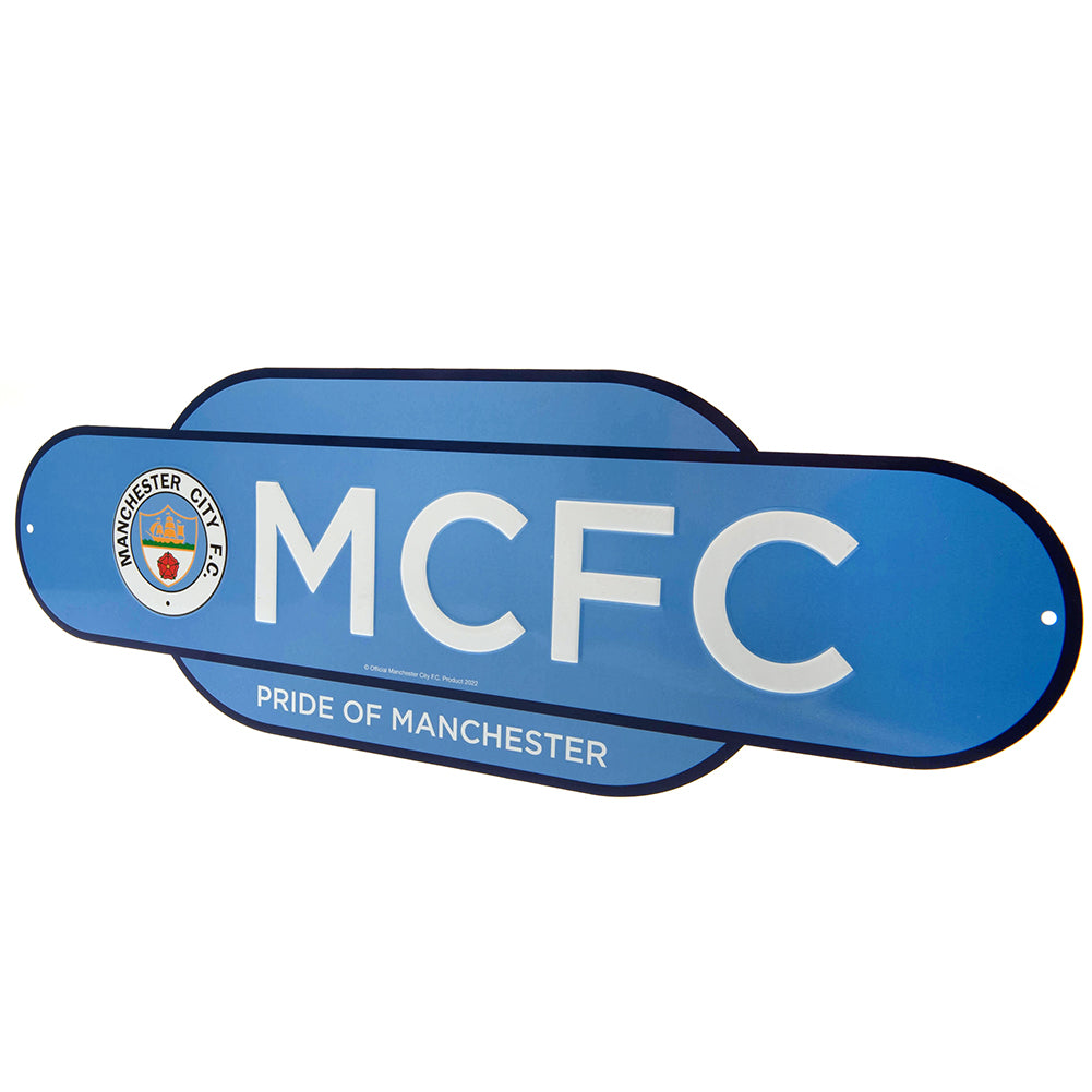 Vibrant Retro Metal Hanging Sign of Manchester City FC