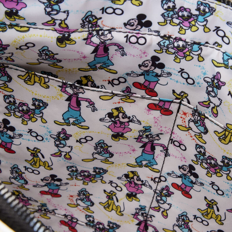 Loungefly Disney100 Mickey & Friends All-Over Print Iridescent Convertible Tote Bag for Celebratory Outings