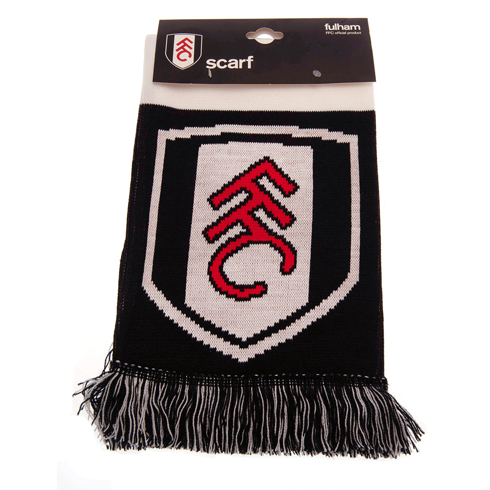 Fulham FC Black and White Bar Stripe Jacquard Knit Scarf with Fringe