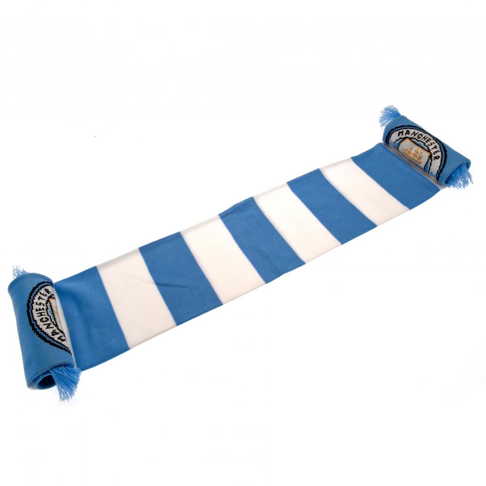 Sky Blue and White Bar Stripe Jacquard Knit Scarf of Manchester City FC