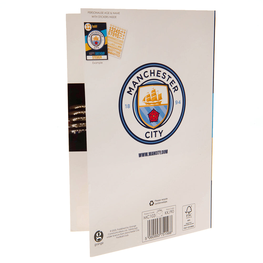 Manchester City Football Club Personalizable Birthday Card with Decorative Gold Stickers