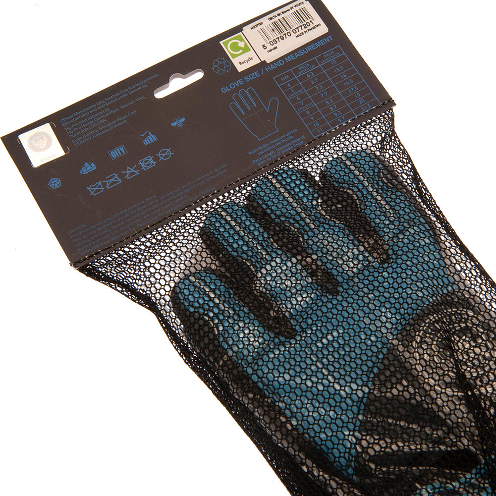 Youth Size Manchester City FC Goalkeeper Gloves with Blue Delta Design