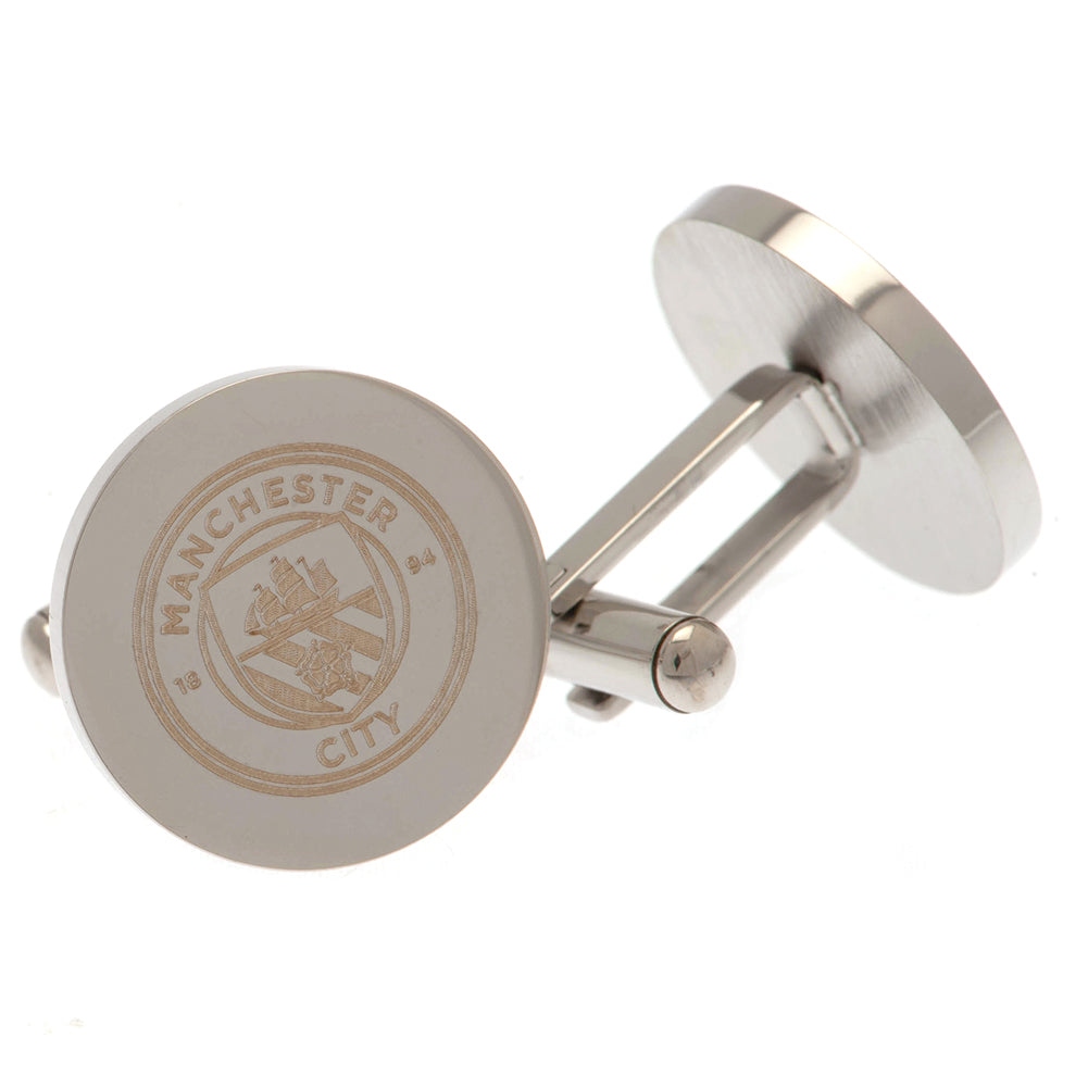 Chrome - Finished Stainless Steel Round Cufflinks with Manchester City FC Crest