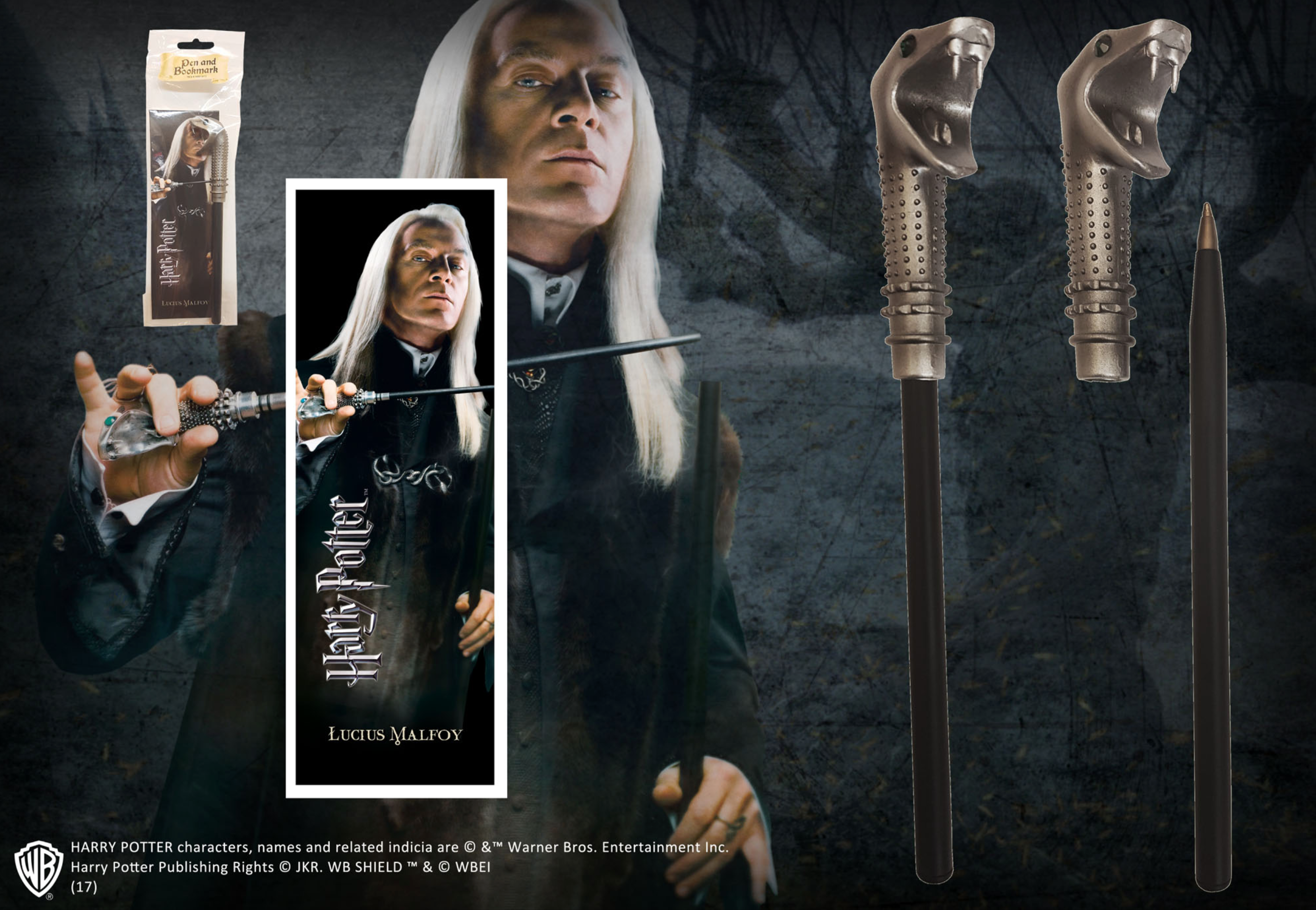 Harry Potter - Lucius Malfoy Inspired Magic Wand Shaped Pen with Character Bookmark