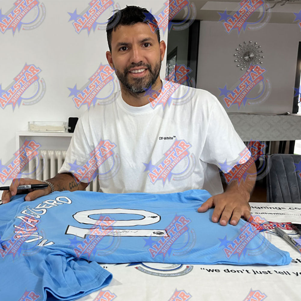 Authentic Sergio Aguero Signed Manchester City FC Replica Shirt 2019 - 2020