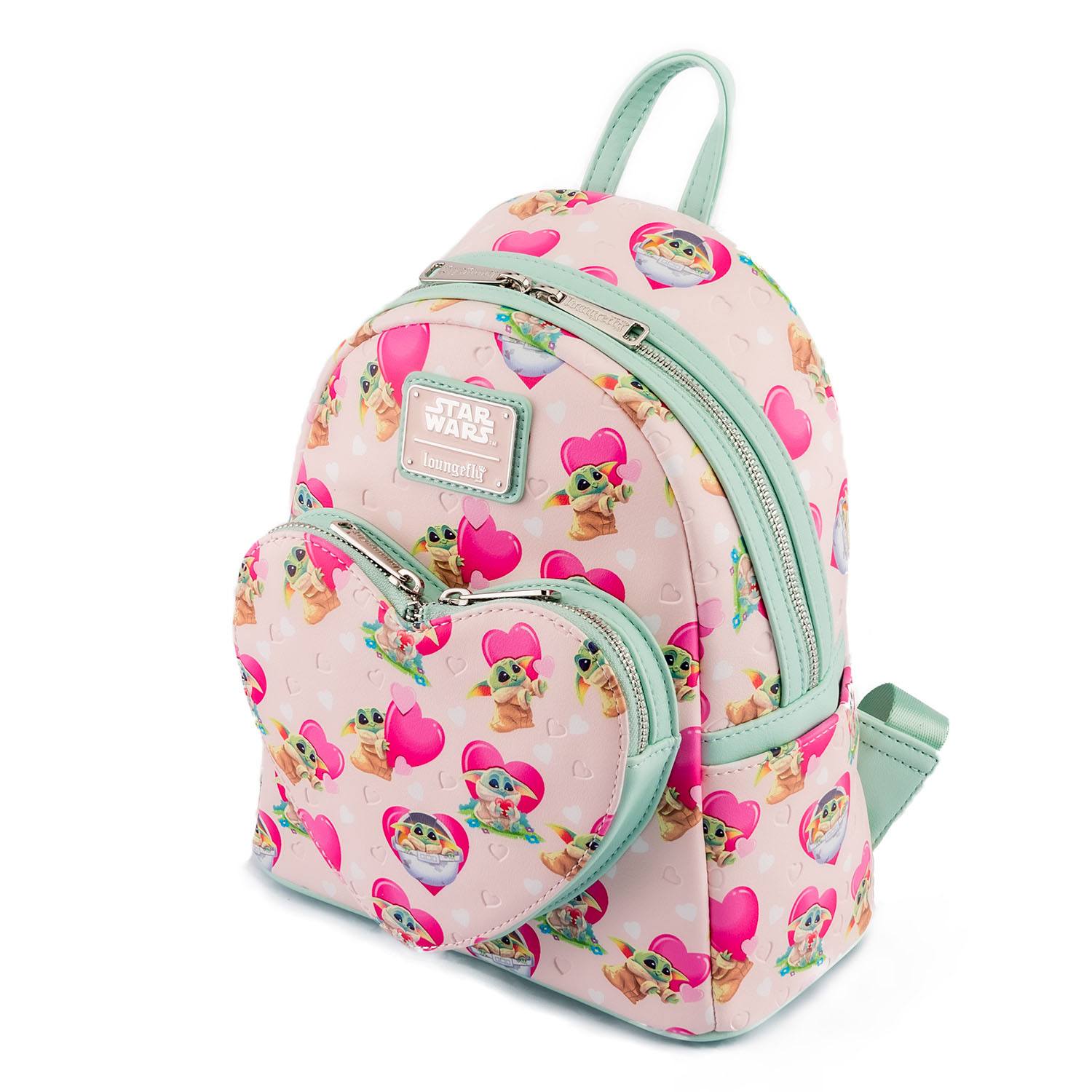 Loungefly Star Wars Grogu Valentines Mini Backpack with All - Over Heart Print