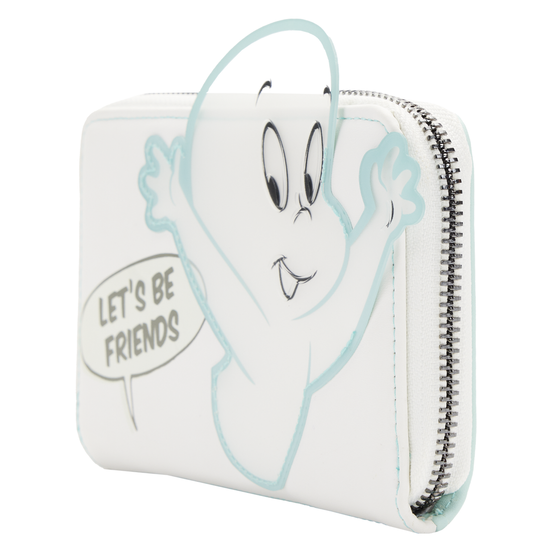Loungefly Brand Universal Studios Licensed Zip Around Wallet Featuring Casper the Friendly Ghost and the Catchphrase 'Let's Be Friends'