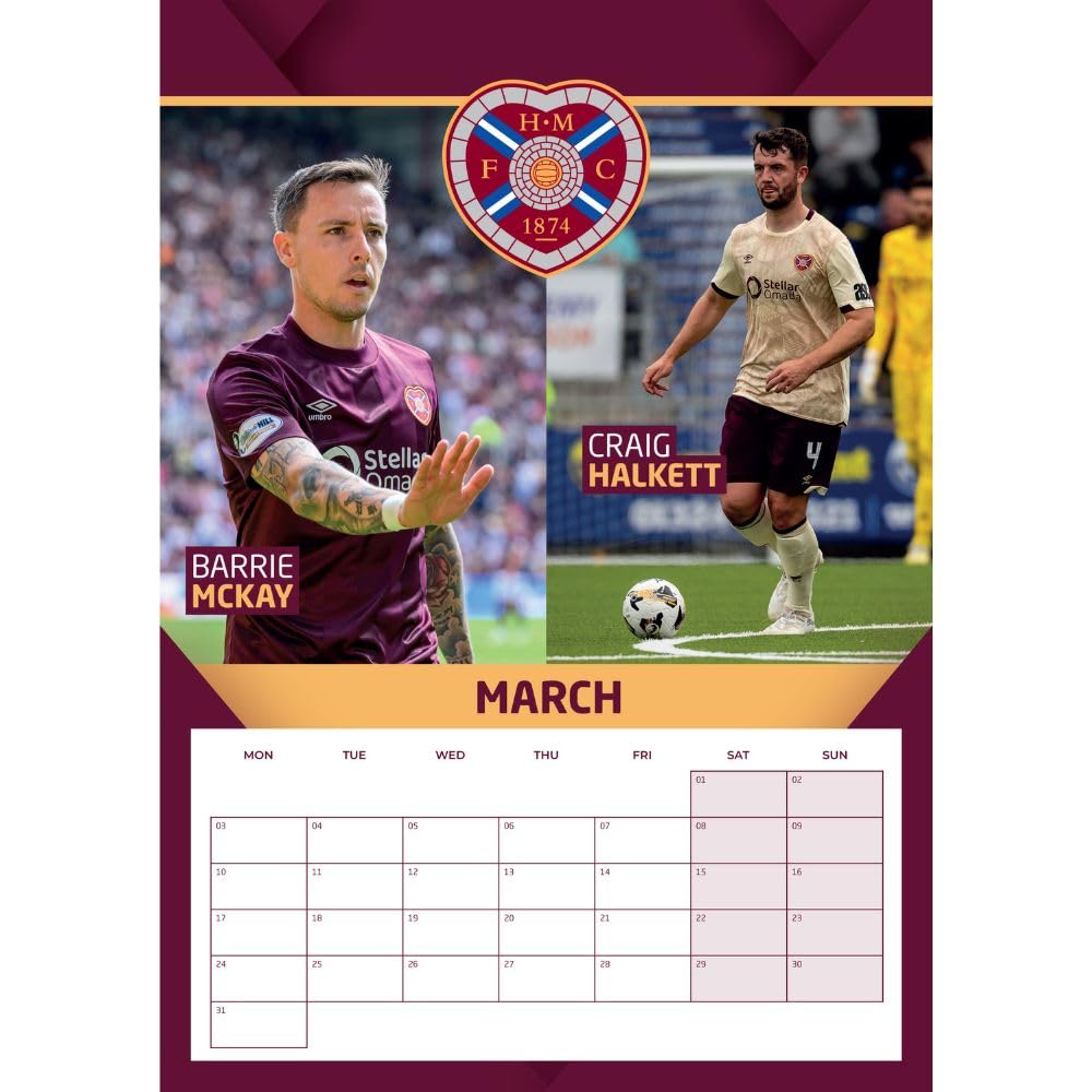 2025 Hearts FC A3 Wall Calendar with Favorite Players