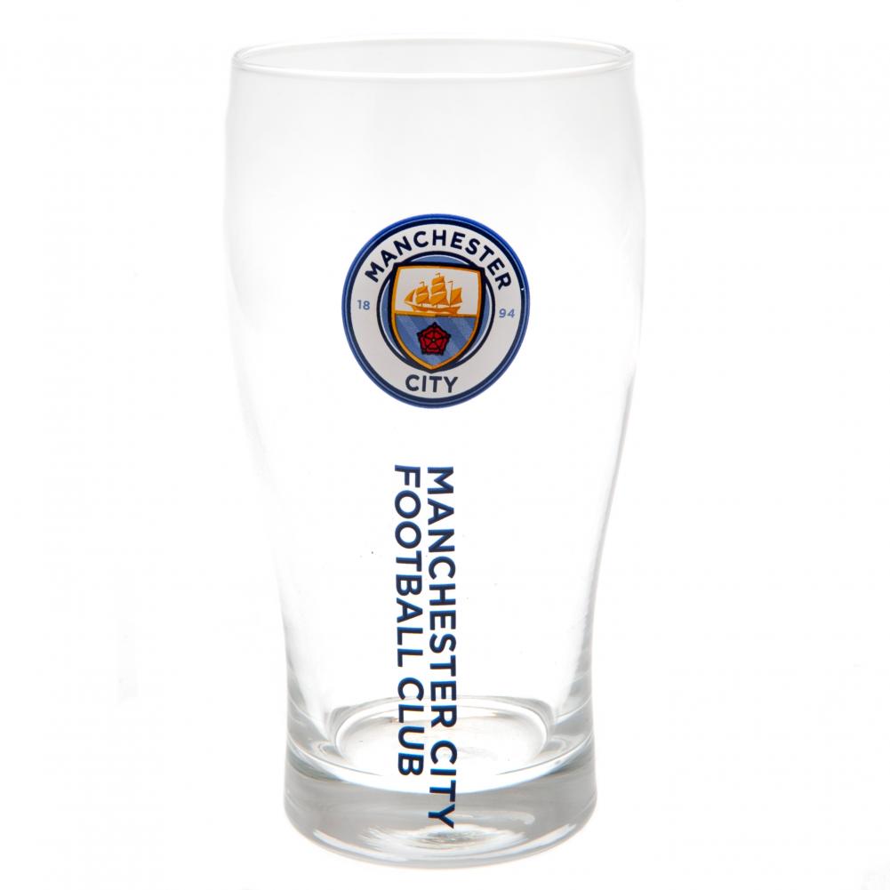 Navy Blue Manchester City FC Wordmark Tulip-Style Pint Glass
