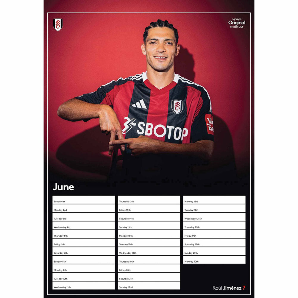 2025 A3 Wall Calendar Showcasing Favourite Fulham Football Club Players