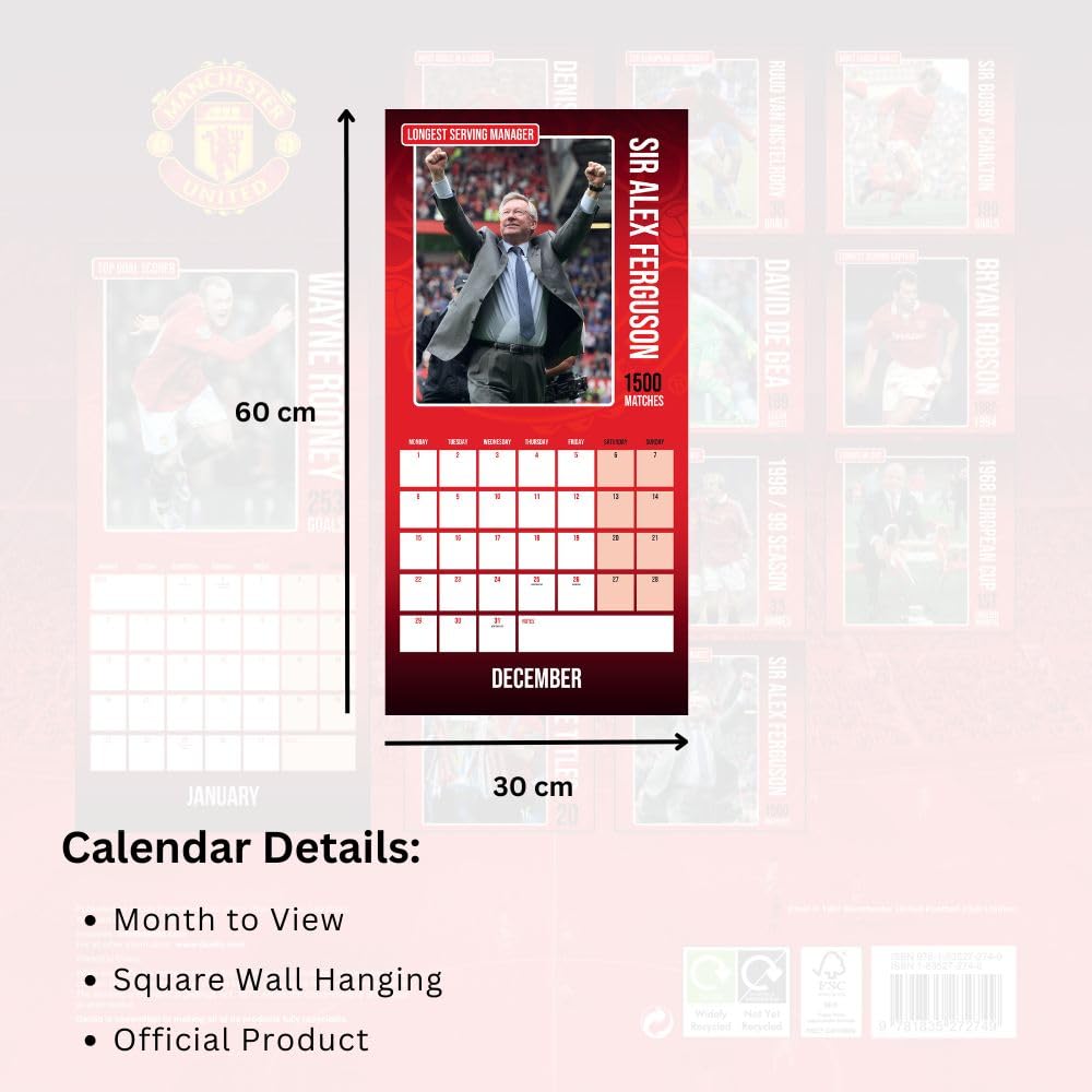 2025 Manchester United Football Club Legends Square Wall Calendar