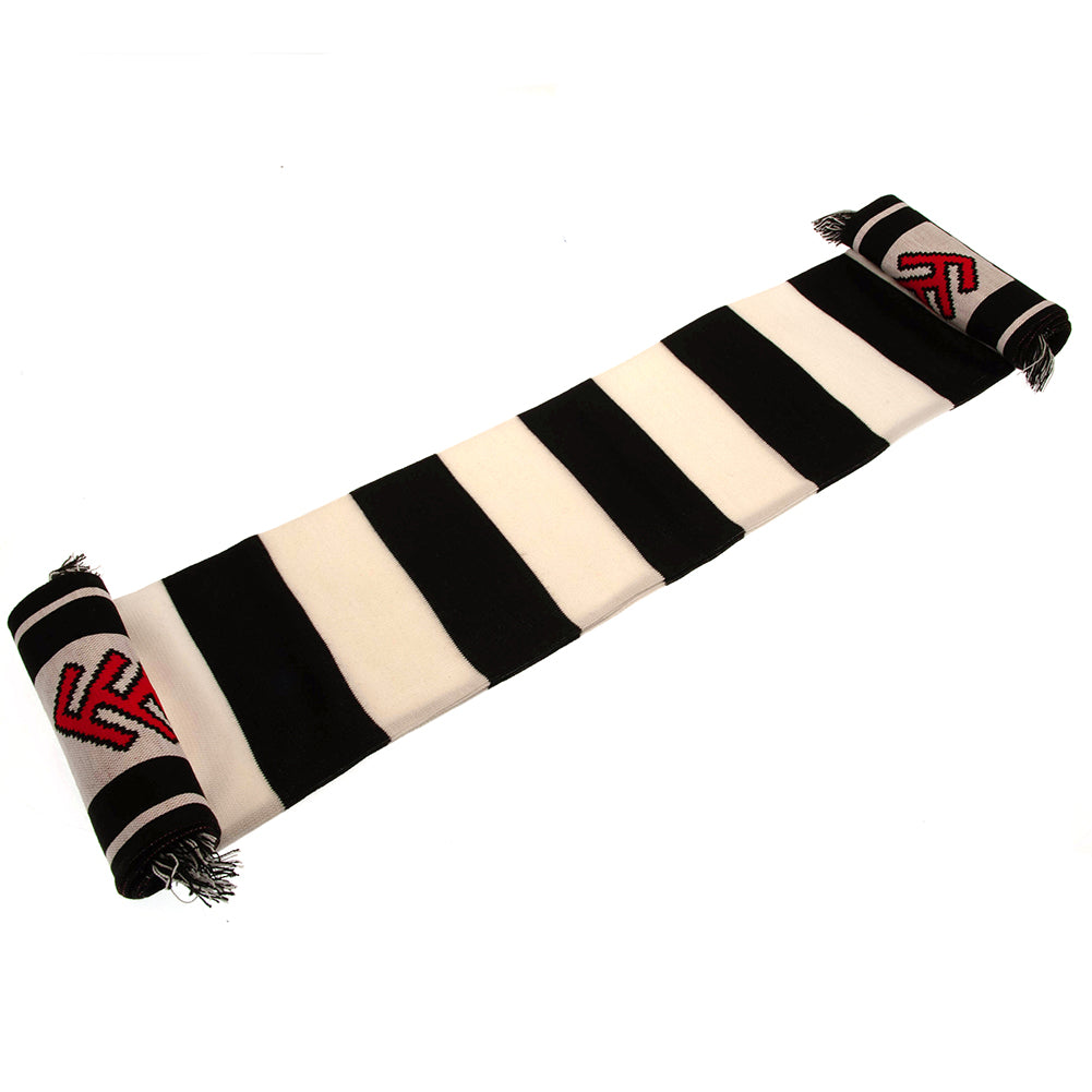 Fulham FC Black and White Bar Stripe Jacquard Knit Scarf with Fringe