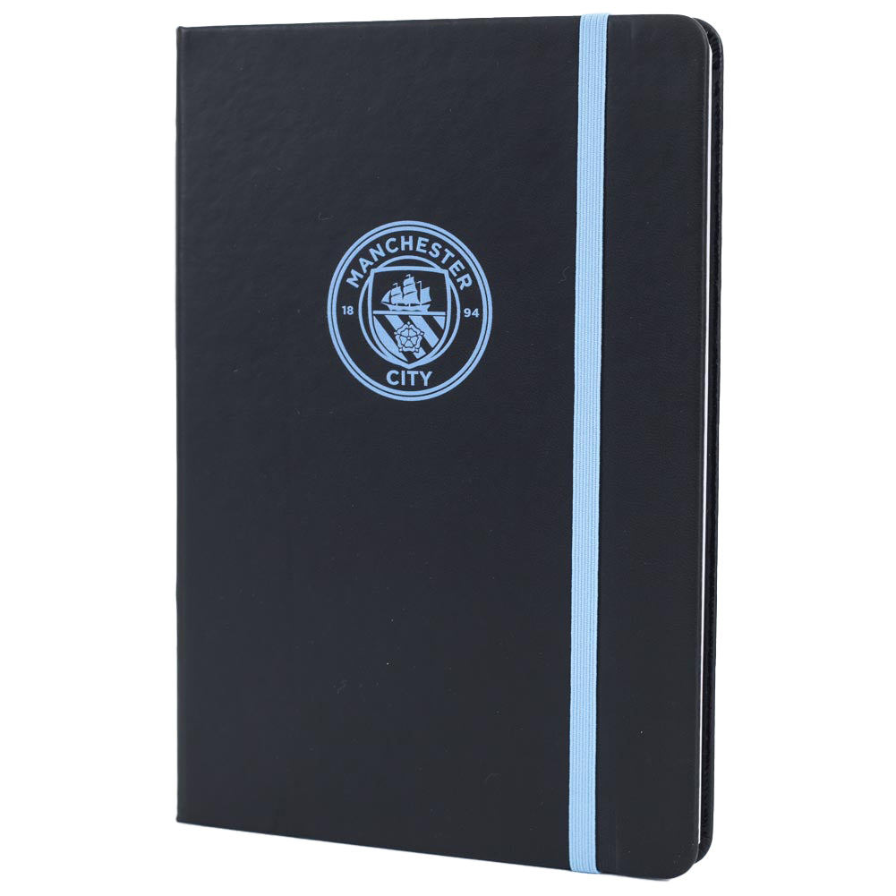 Classic Sky Blue Crest Embossed Manchester City FC Premium Black Faux Leather Notebook