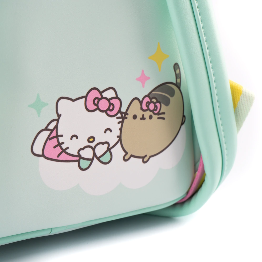 Loungefly Mini Backpack Featuring Pusheen and Hello Kitty with Balloons and Rainbow Design