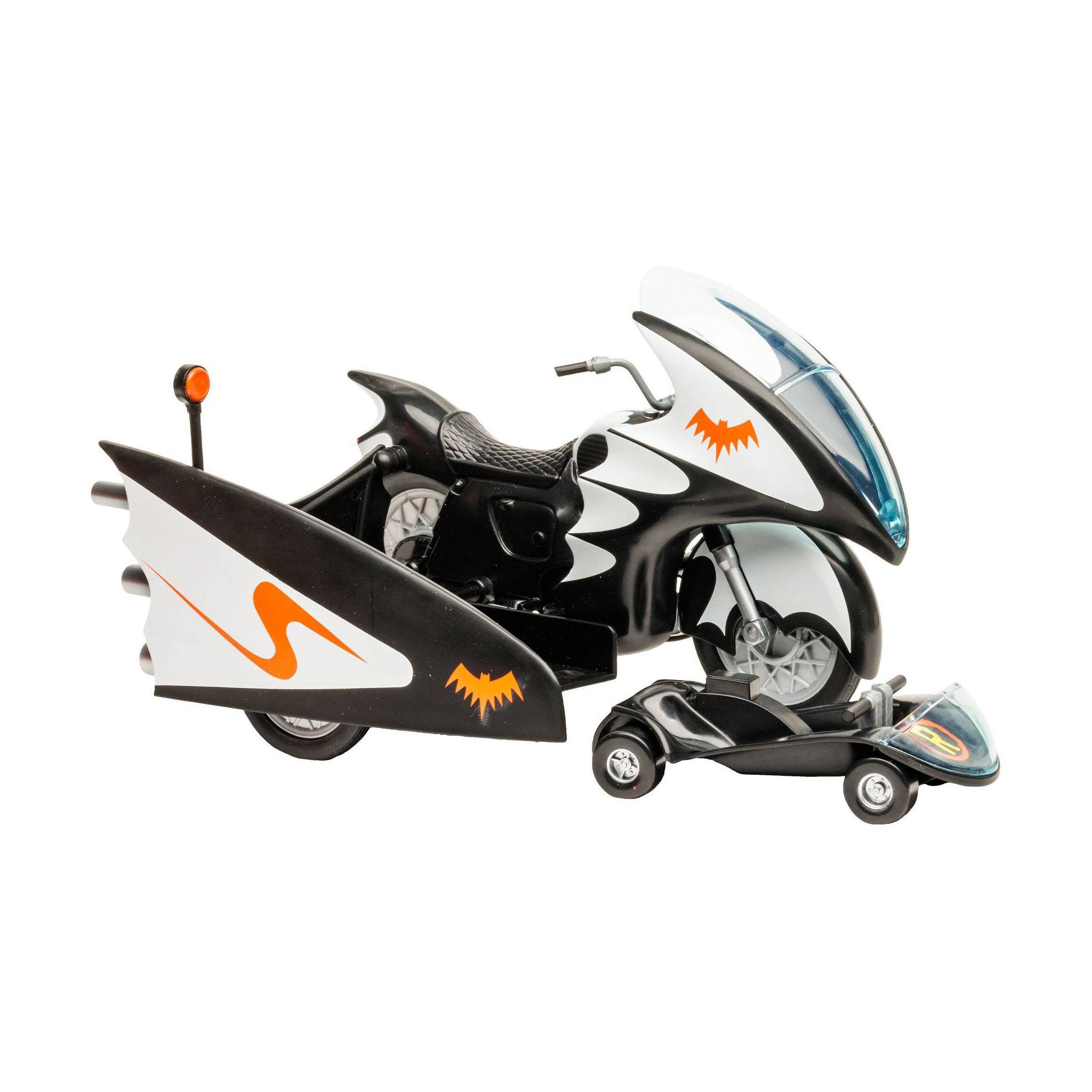 McFarlane DC Retro 1966-Style Batcycle Toy with Detachable Side Car for Collectible Figures