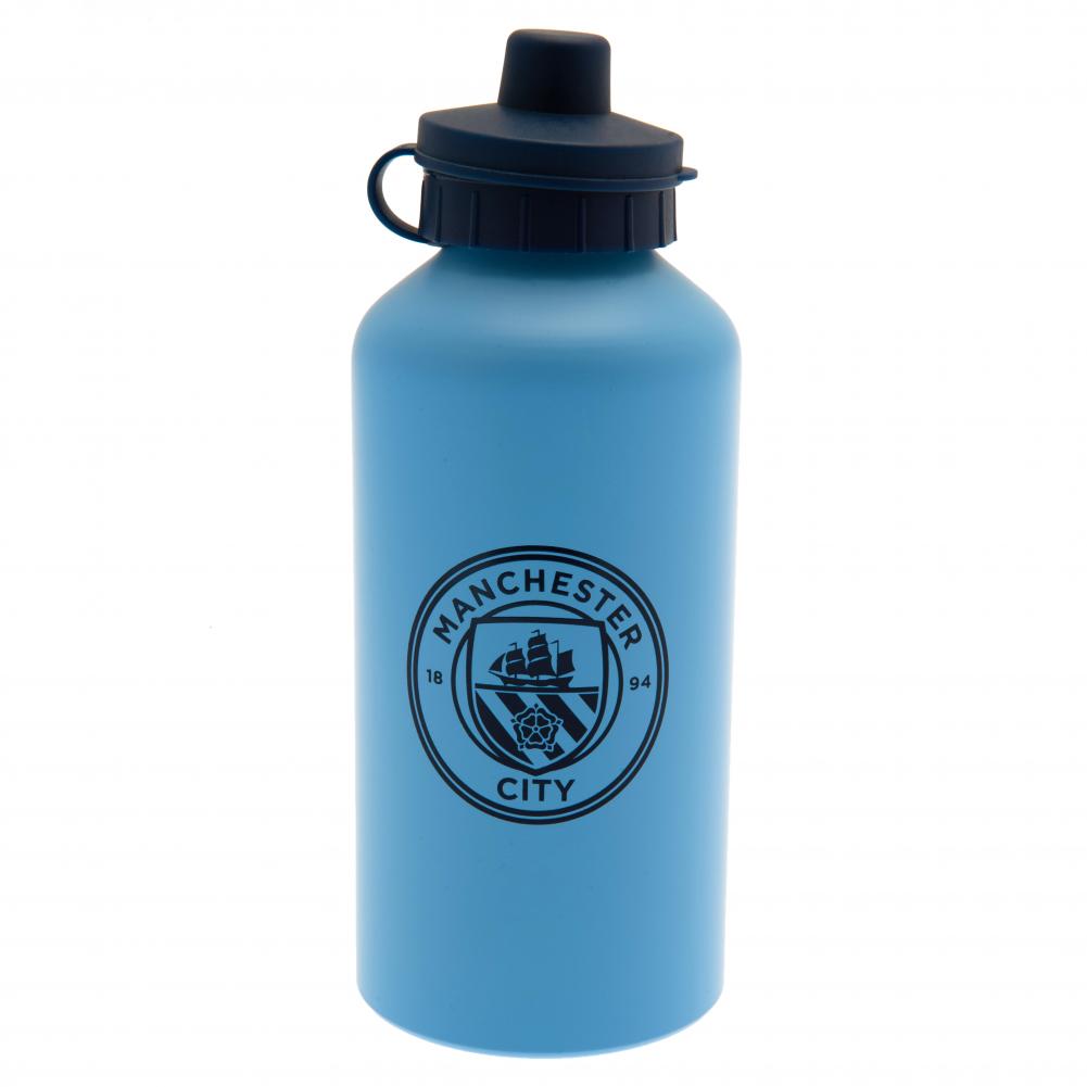 Lightweight Matt Blue Aluminium Drinks Bottle with Manchester City FC Crest