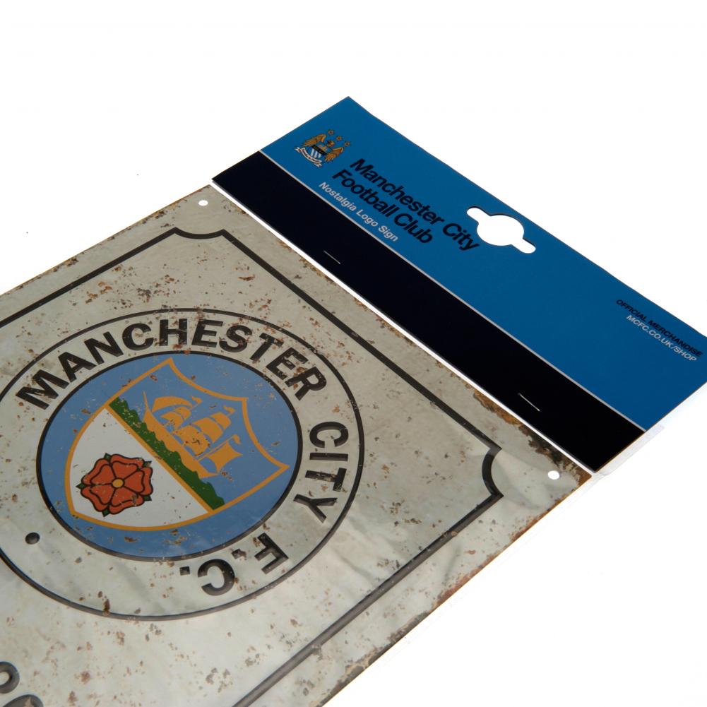 Retro Style Manchester City FC Logo Wall Sign with Vintage Charm