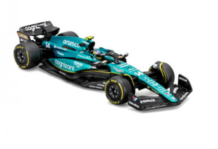 2023 Formula 1 Aston Martin AMR23 Official 1:43 Scale Diecast Model Car Featuring Fernando Alonso with Mini Helmet F1 Replica Collectible