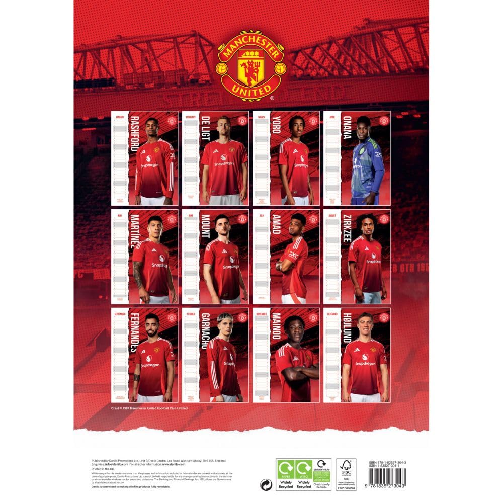 2025 Manchester United Football Club Official A3 Wall Calendar