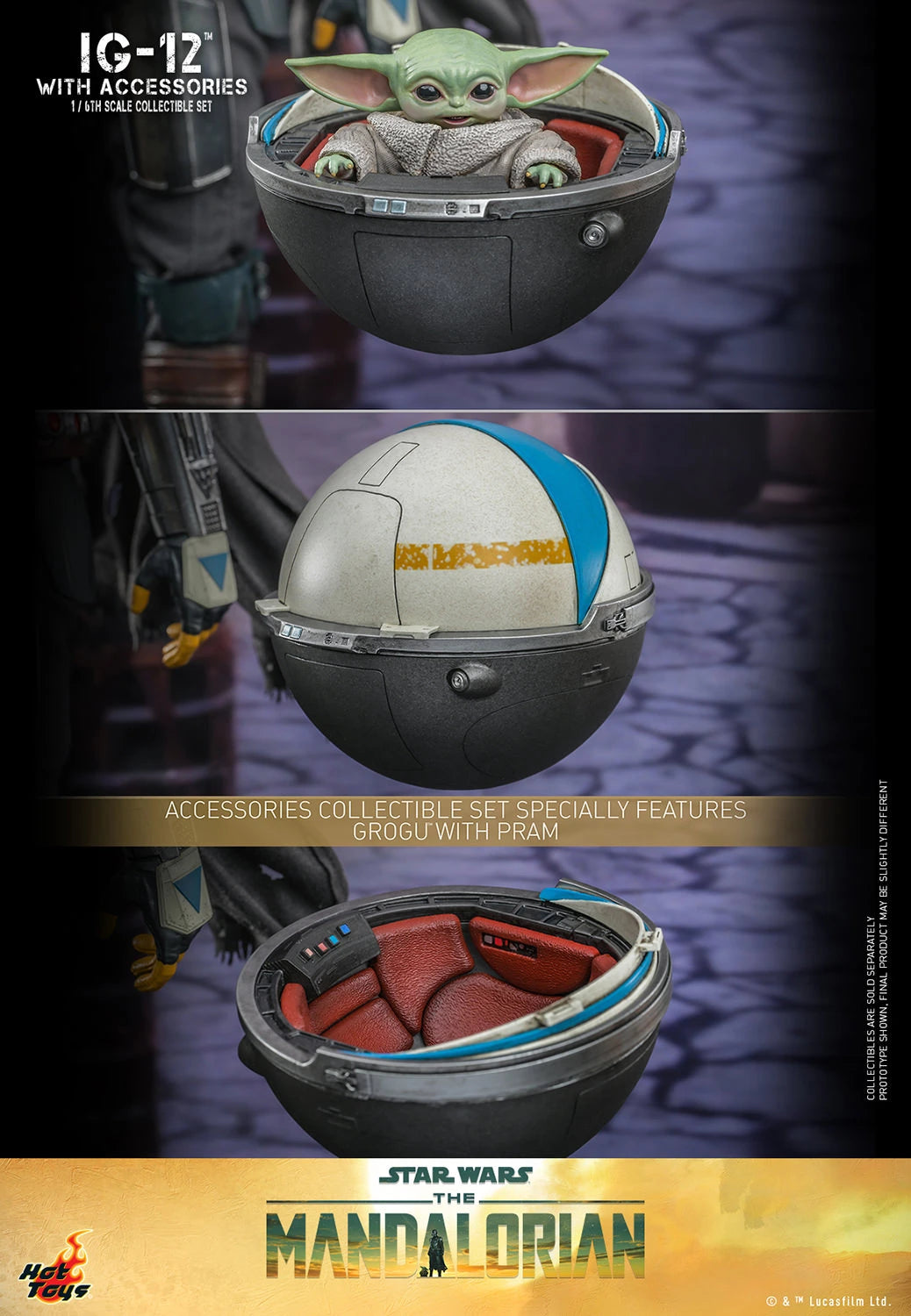 Hot Toys 1/6 Scale Mandalorian IG-12, Grogu & Accessories Collectible Set