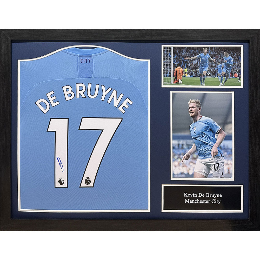 Authentic Framed Manchester City FC Replica Shirt Personally Signed by Kevin De Bruyne