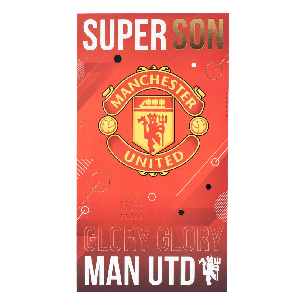 Manchester United Super Son Birthday Card with Stunning Red Gloss Finish