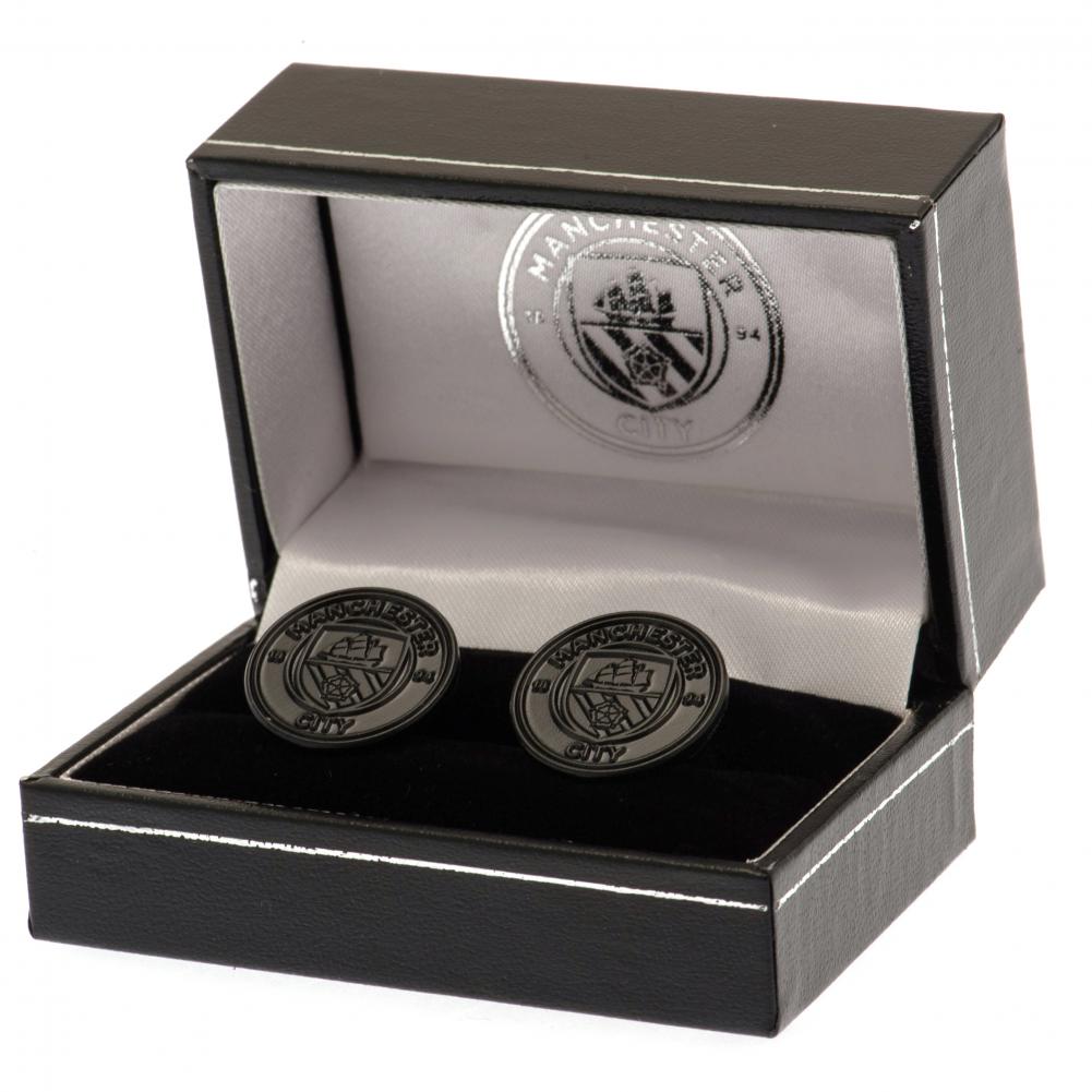Manchester City Football Club Black Stainless Steel Crest - Shaped Cufflinks for Men