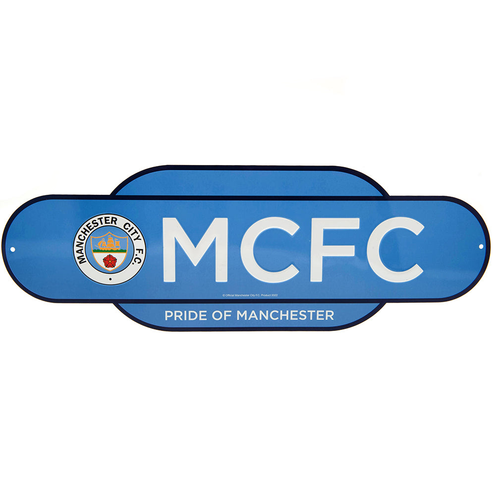 Vibrant Retro Metal Hanging Sign of Manchester City FC