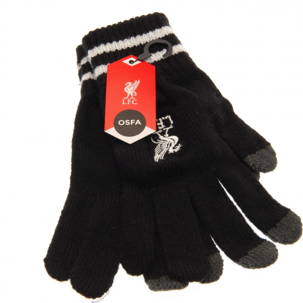Youth Liverpool FC Touchscreen Black Knitted Gloves with Embroidered Crest