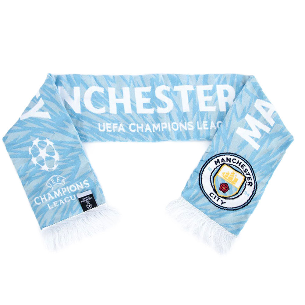 Sky Blue Jacquard Knit UCL Scarf Featuring Manchester City FC Logo