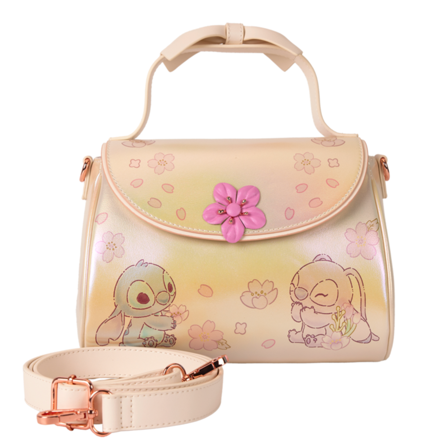 Loungefly Disney Iridescent Stitch and Angel Bow-Handle Fashionable Crossbody Bag