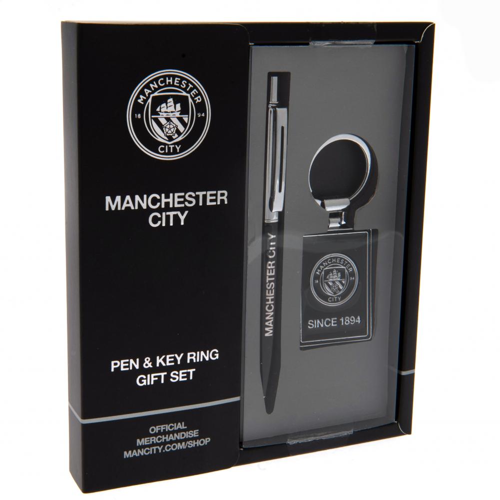 Manchester City Football Club Official Executive Pen and Large Rectangle Keyring Gift Set