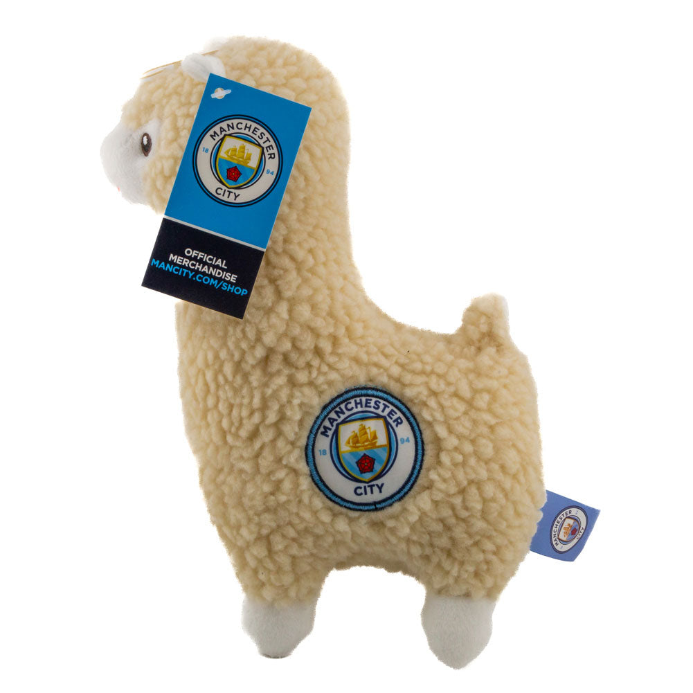 Soft Cream Plush Llama with Manchester City FC Full - Colour Woven Crest