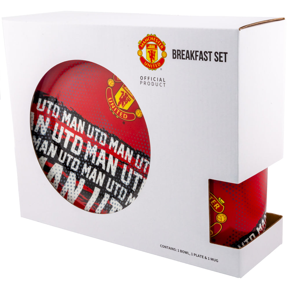 Stylish Manchester United Glazed Breakfast Bowl, Plate and Mug Set
