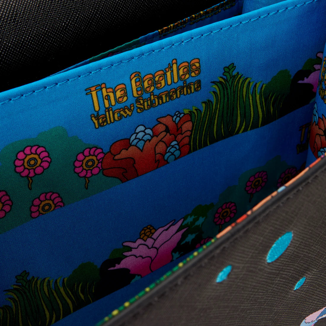 Loungefly Brand The Beatles Inspired Yellow Submarine Design Flap Pocket Crossbody Fashion Bag for Daily Use