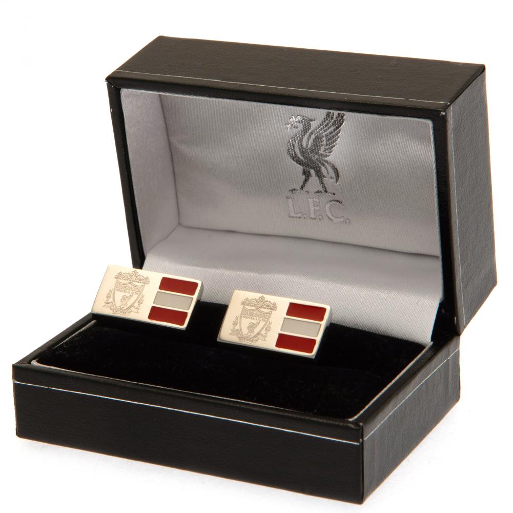 Authentic Liverpool Football Club Stainless Steel Rectangular Striped Cufflinks for Fashion Enthusiasts