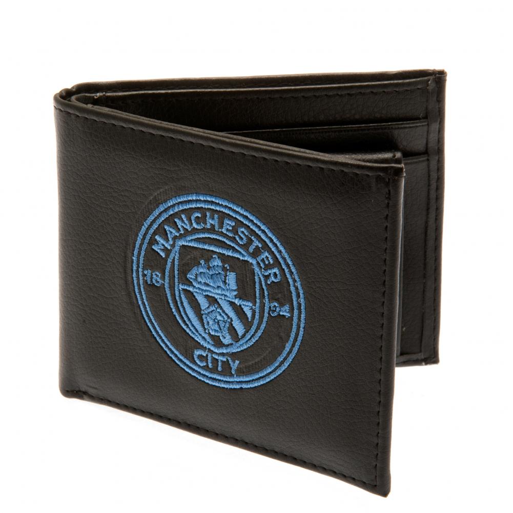 Embroidered Manchester City Football Club Leather - Look Black Wallet for Fans