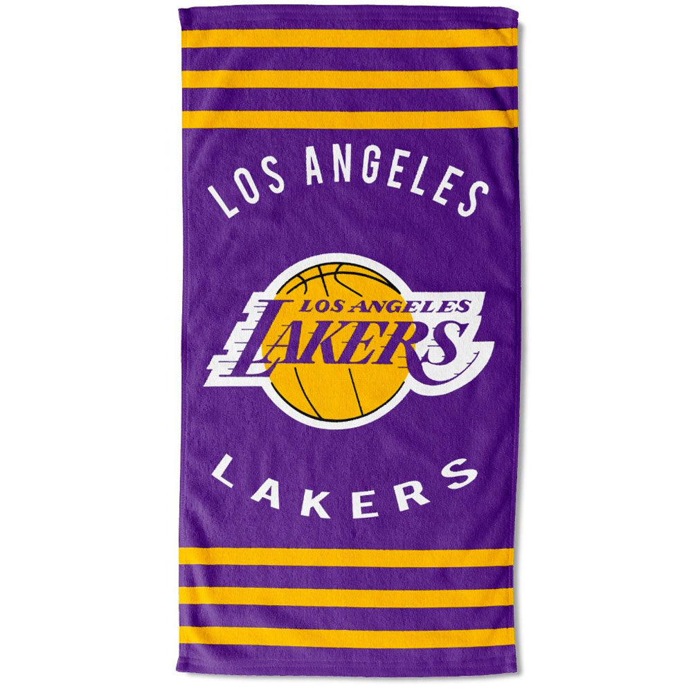 Large and Soft Los Angeles Lakers Purple Stripe Velour Beach Towel