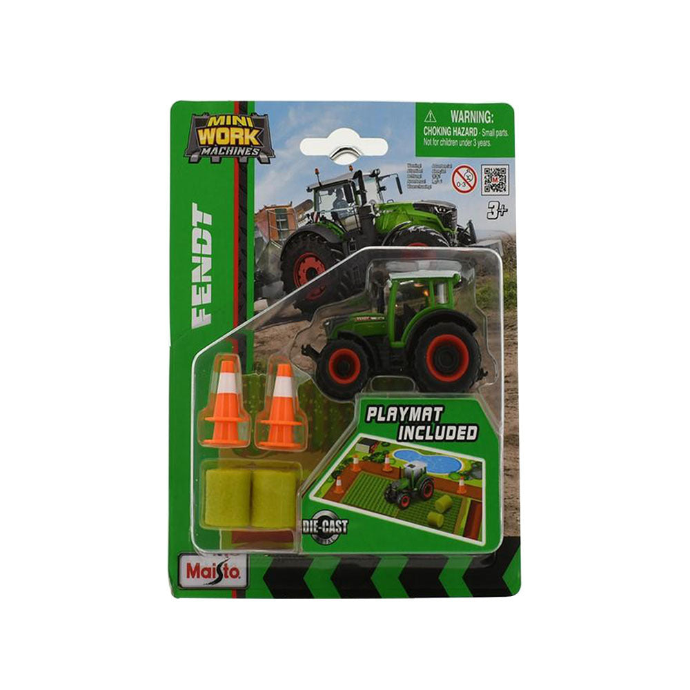 1:64 Scale Miniature Work Machines - 3 Piece Tractors Set with Mini Farm Play Mat in Assorted Styles