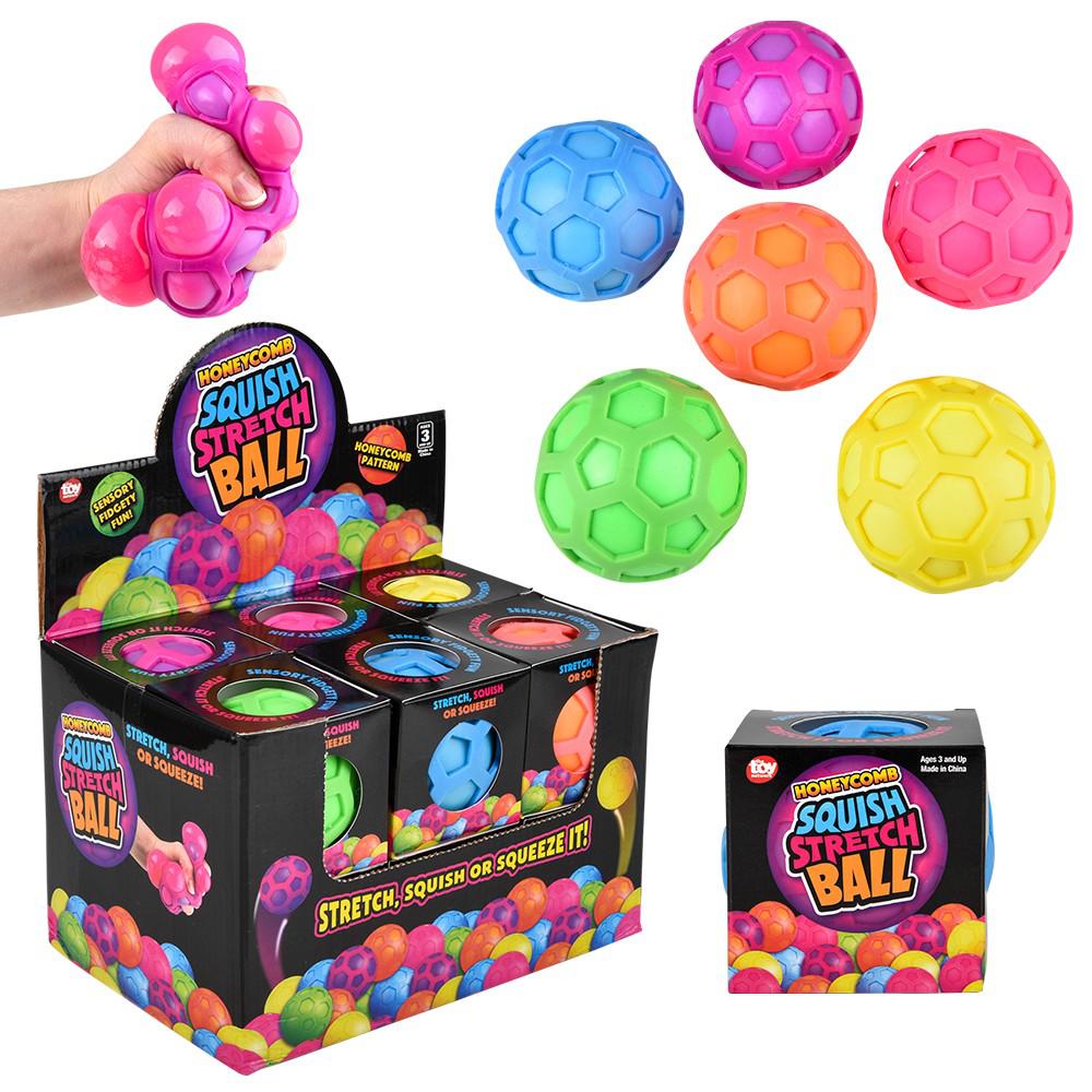 Three Honeycomb-shaped Squishy and Stretchable Balls