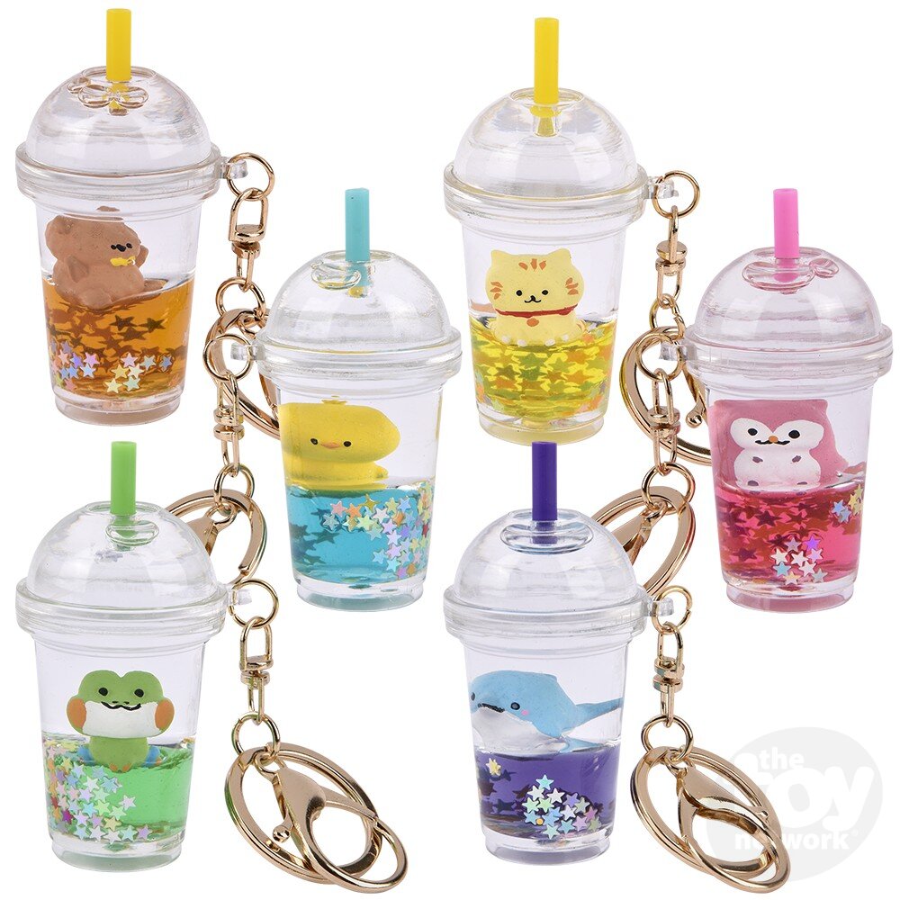 3 Adorable Kawaii Animal - Shaped Smoothie Liquid Keychain Clips